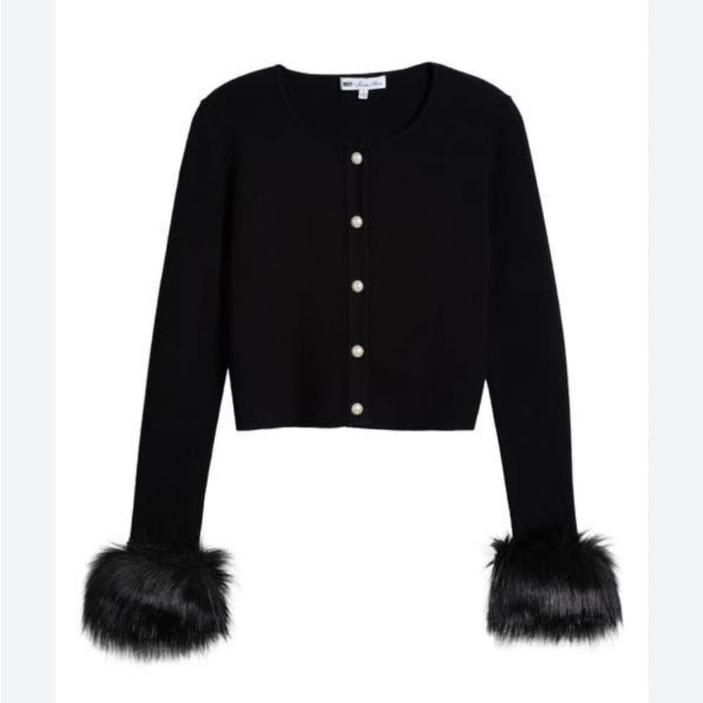 Elegant Black Sweater with Faux Fur Cuffs